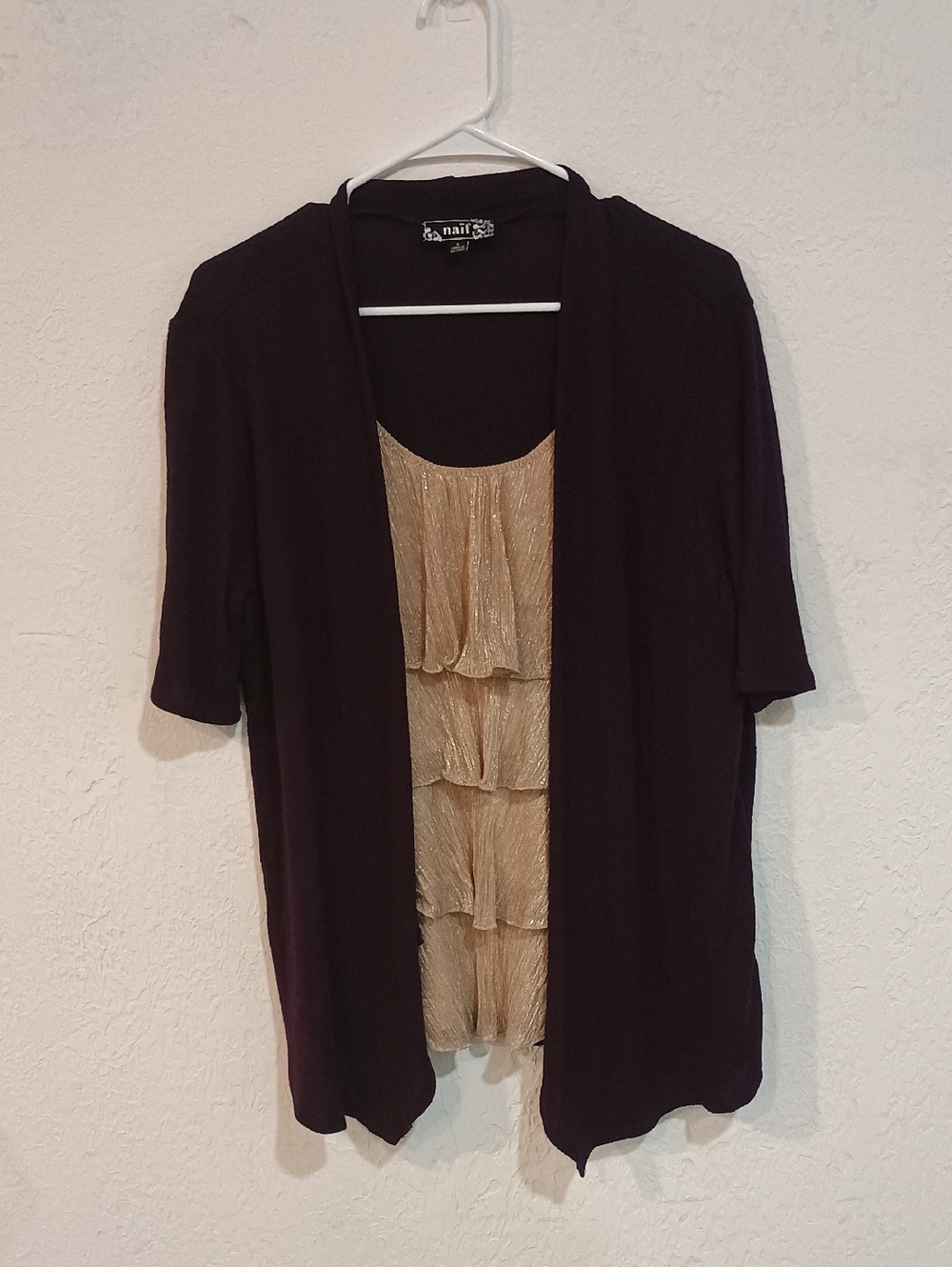 NAIF Black Cardigan with Gold Ruffled Front Tank